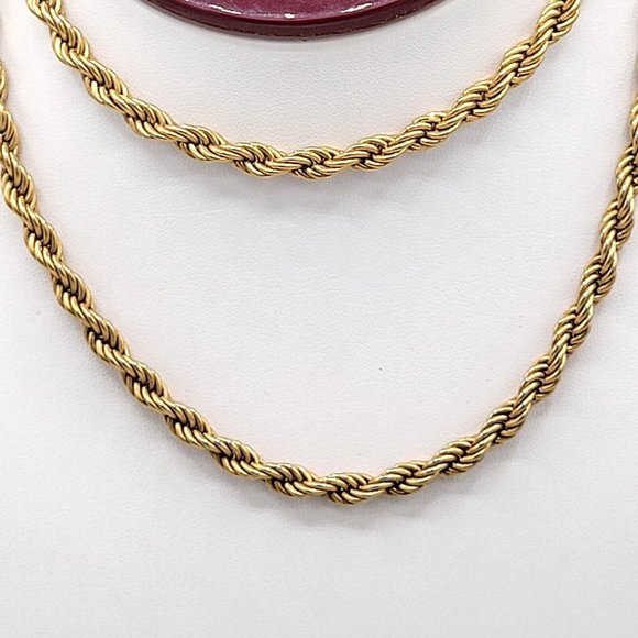 Monet Signed Gold Tone Metal Twisted Rope Chunk Chain Long Necklace 26 in - Picture 4 of 6